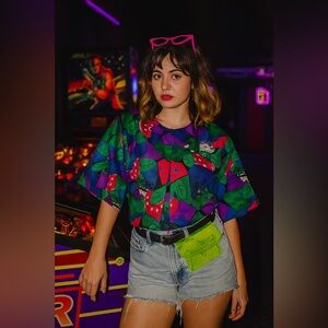 TANJAY | Multicolor Abstract Blouse Short Sleeve Bright Colors